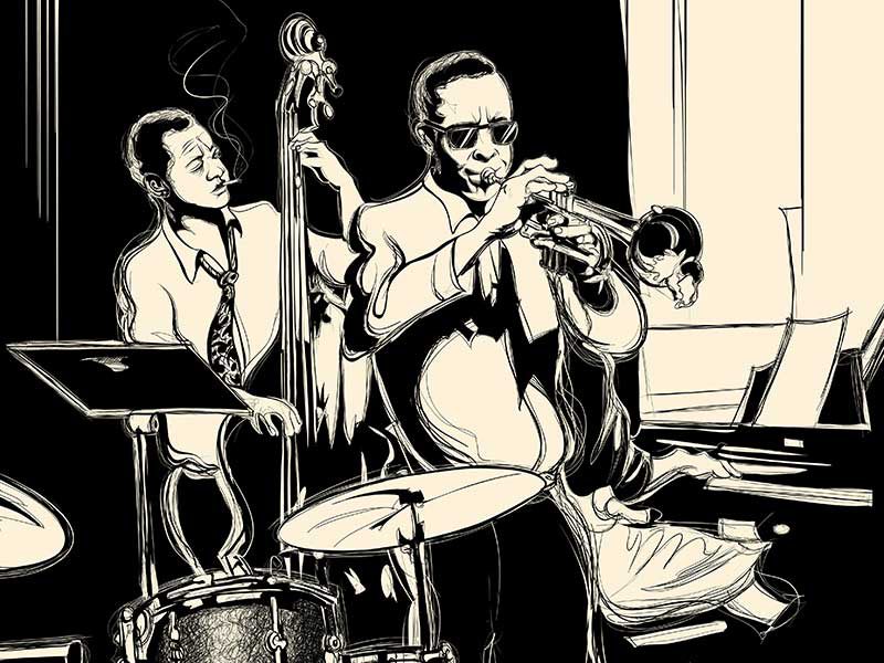 Jazz - Saxophon, Kontrabass, Schlagzeug, Flügel.