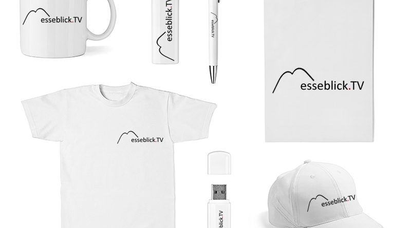 Werbeartikel, gebrandete Giveaways wie Kugelschreiber, Shirts, USB Sticks oder Tüten.