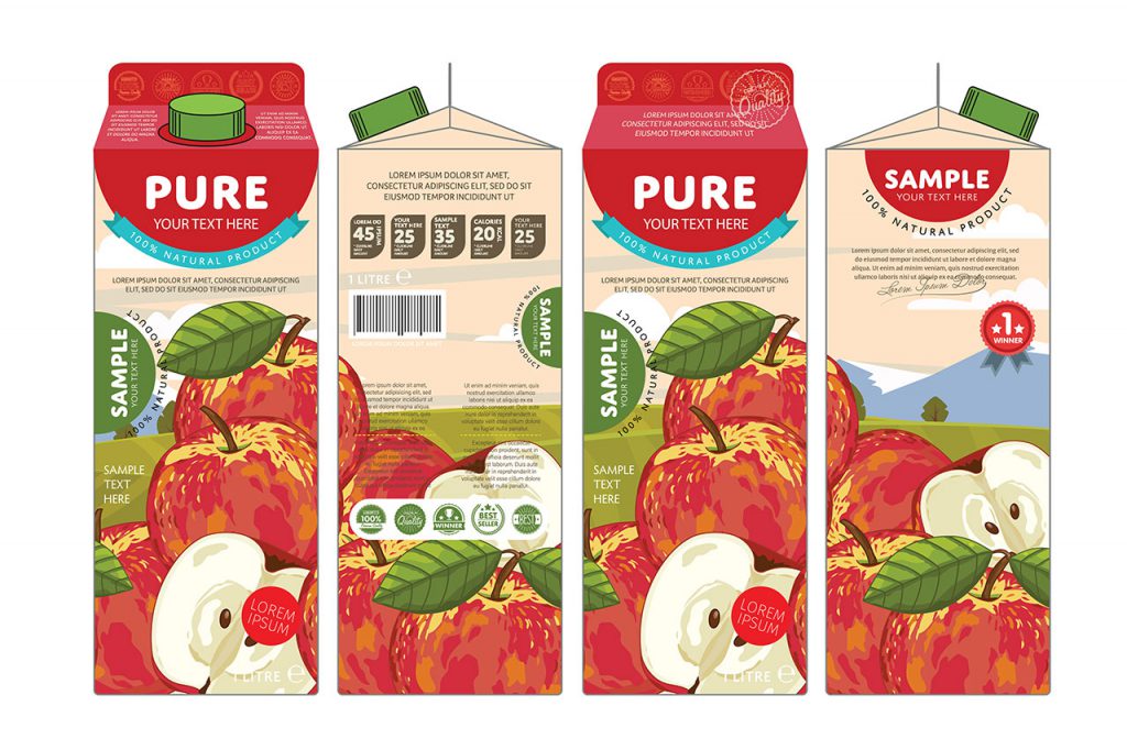Verpackung von Apfelsaft - Industrielle Drucktechnologie.