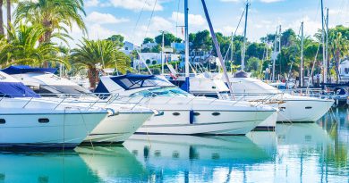 Boote im Hafen und Luxusyachten.