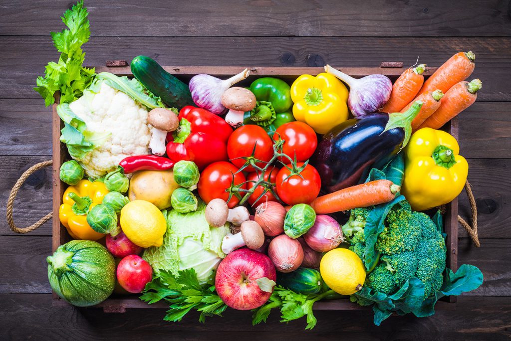 Vegane fleischfreie Ernährung. Gemüse und Obst.