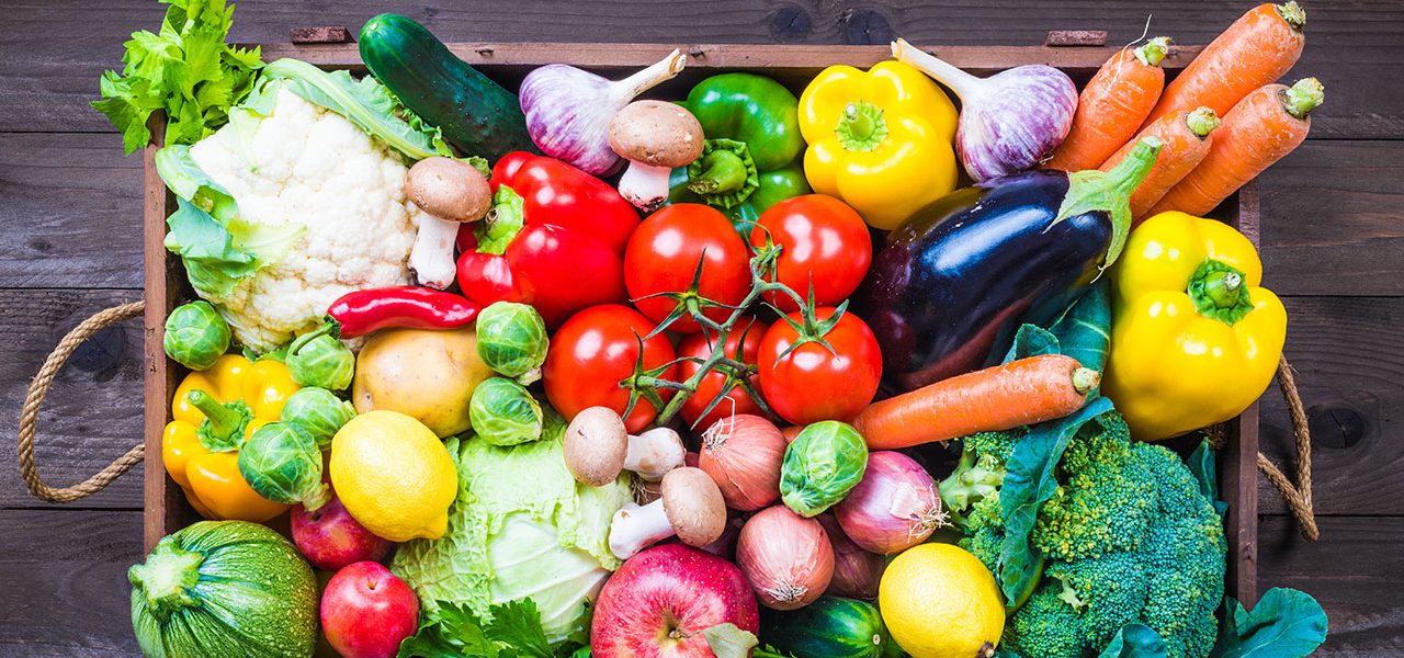 Vegane fleischfreie Ernährung. Gemüse und Obst.